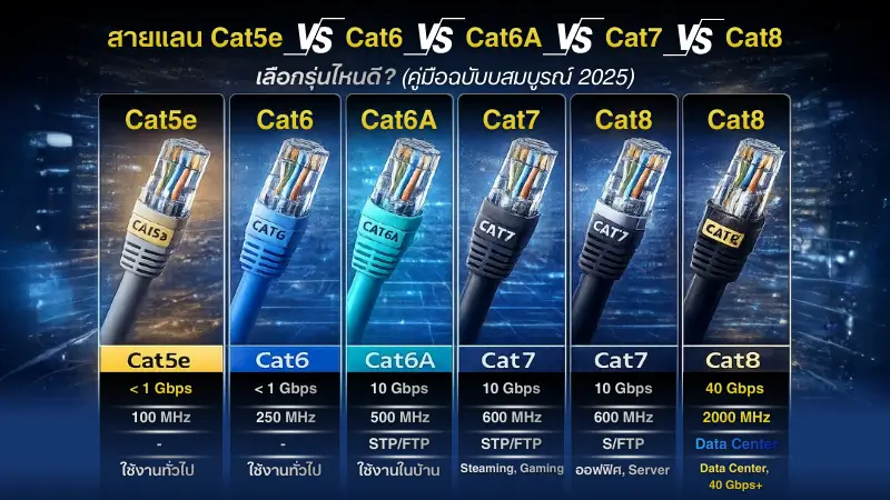สายแลน Cat5e vs Cat6 vs Cat6A vs Cat7 vs Cat8 เลือกรุ่นไหนดี? [คู่มือ 2025]